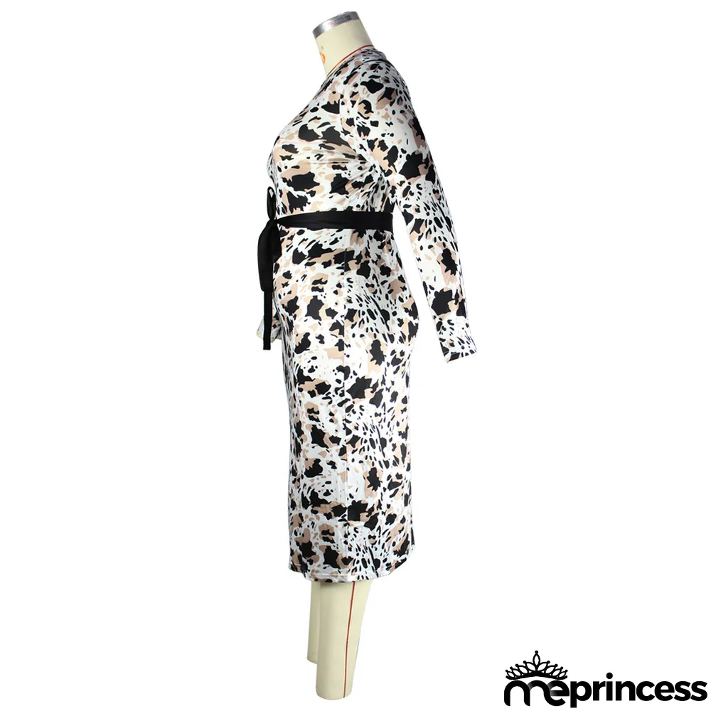 Large Size Printed Slim Slimming Belt Dress