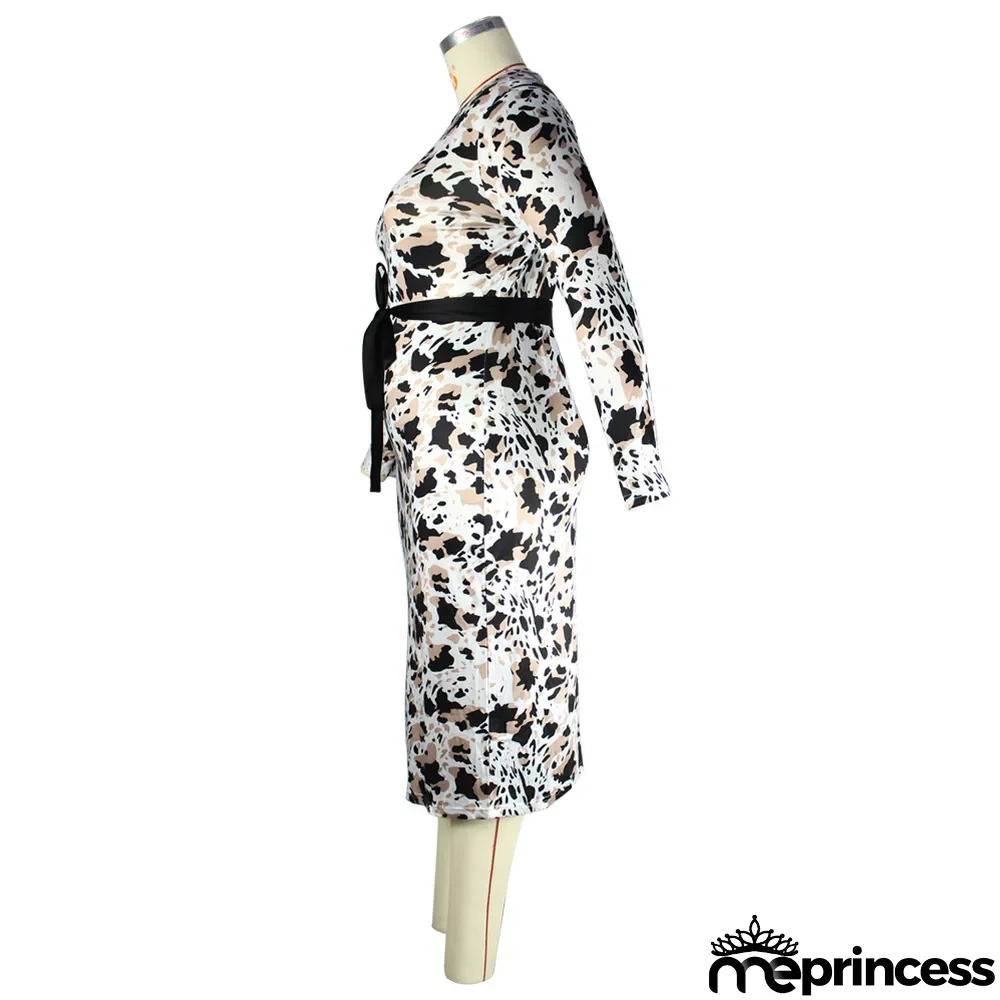 Large Size Printed Slim Slimming Belt Dress