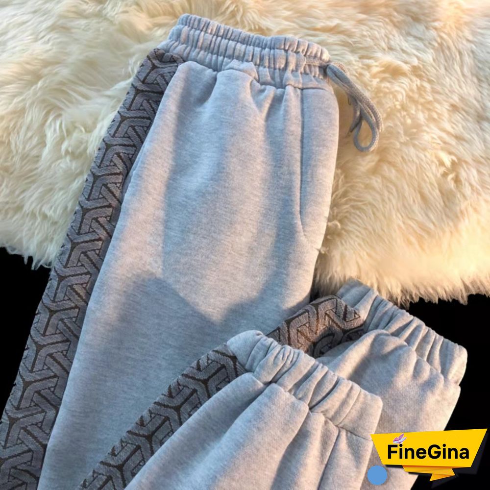 Neutral Retro Hiphop Plus Velvet Thickening High Street Casual Sports Leggings Trousers