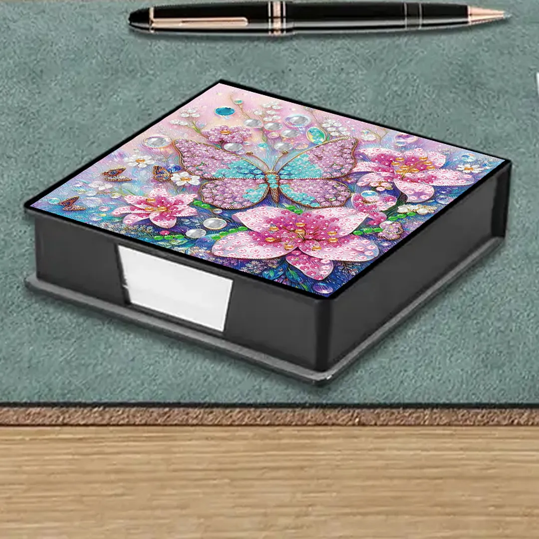 Flower Butterfly PU DIY 5D Diamond Painting Note Box w/160 Sheet for Office Home