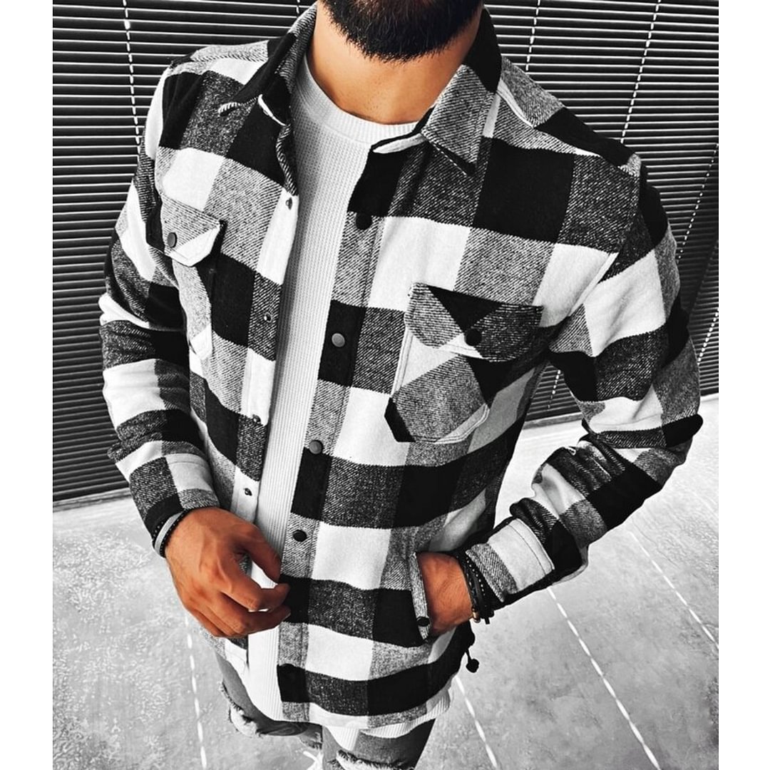 casual check textured long sleeve jacket