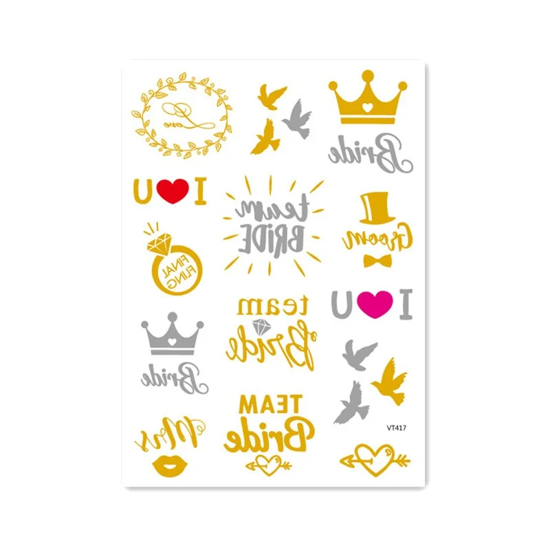 23 Kinds Wedding Party Tattoo Bronzing Glitter Gold Stickers Temporary Body Makeup Waterproof Disposable tatouage temporaire