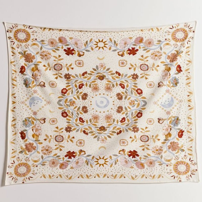 Botanical Celestial Floral Tapestry Wall Hanging Moon Phase Tapestry Hippie Flower Wall Carpets Tapestry Room Decor Aesthetic