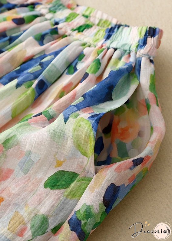 Italian Colorblock Print Pockets Elastic Waist Cotton Skirts Summer