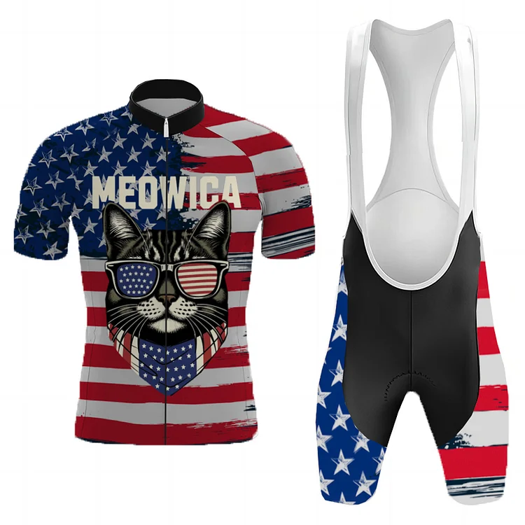 Meowica American Flag Men's Cycling Jersey Kits