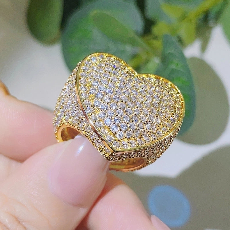 Exaggerated Luxurious Oversized Heart Shape Copper Zircon Rings