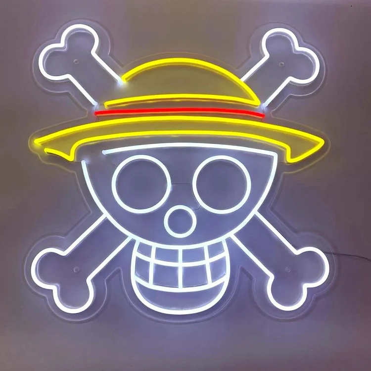 Anime Neon  One Piece Lufy Neon Sign Custom Anime Skull Wall Decor Ones Pieces Anime Logo Calavera Decor Skull Art