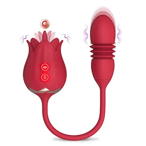 Thrusting Rose Vibrator for Women – Clitoral Stimulator with Tongue-Licking and G-Spot Stimulation