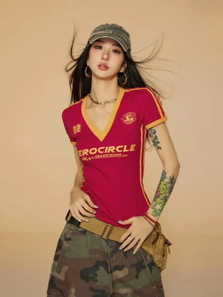 Brownm Striped V Neck Jersey Top