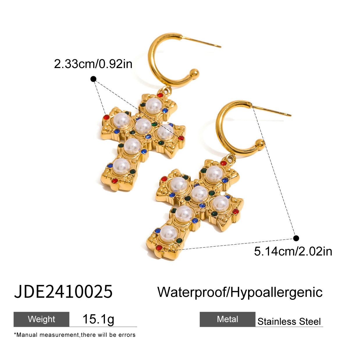 Jie Ding Stainless Steel Colored Diamond Cross Earrings Personalized Earrings Titanium Steel Earrings