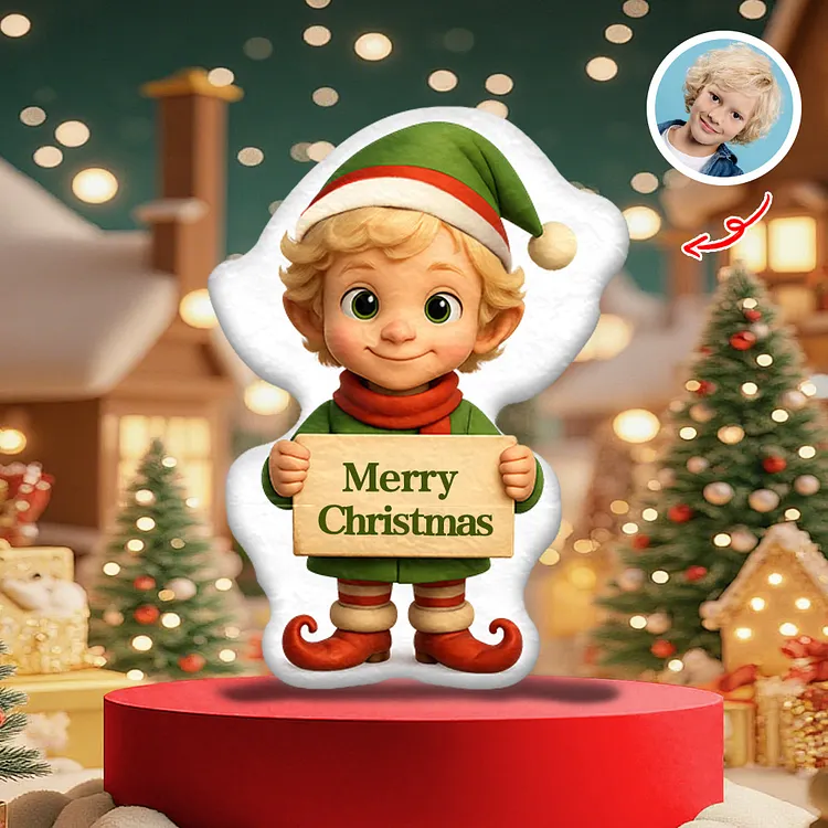 Custom Christmas Cartoon Elf Pillow | Minime Pillow Doll Personalized Face & Name Pillow | Personalized Christmas Gifts For Boys & Girls