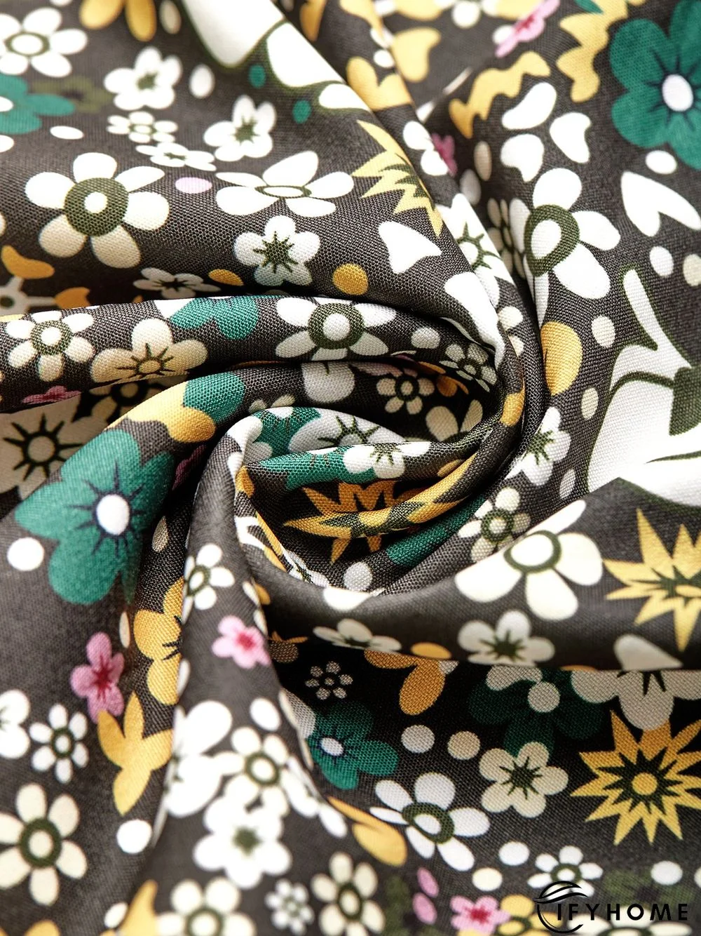 Casual Short Sleeve Woven V Neck Floral Midi Dress | IFYHOME