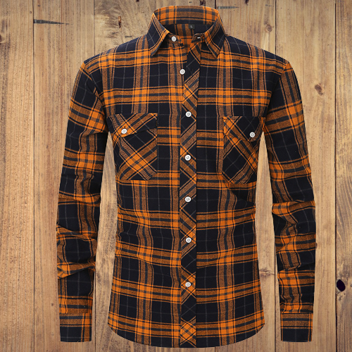 Men's Plaid casual long sleeved shirt