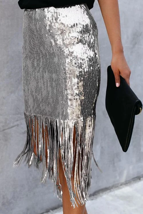 Spread Your Shine Tassels Sequin Midi Skirt