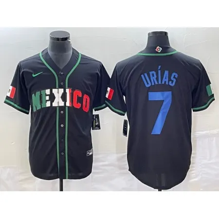 Men's Mexico Baseball #7 Julio Urias 2023 Black World Baseball With Patch Classic Stitched Jersey E4MA
