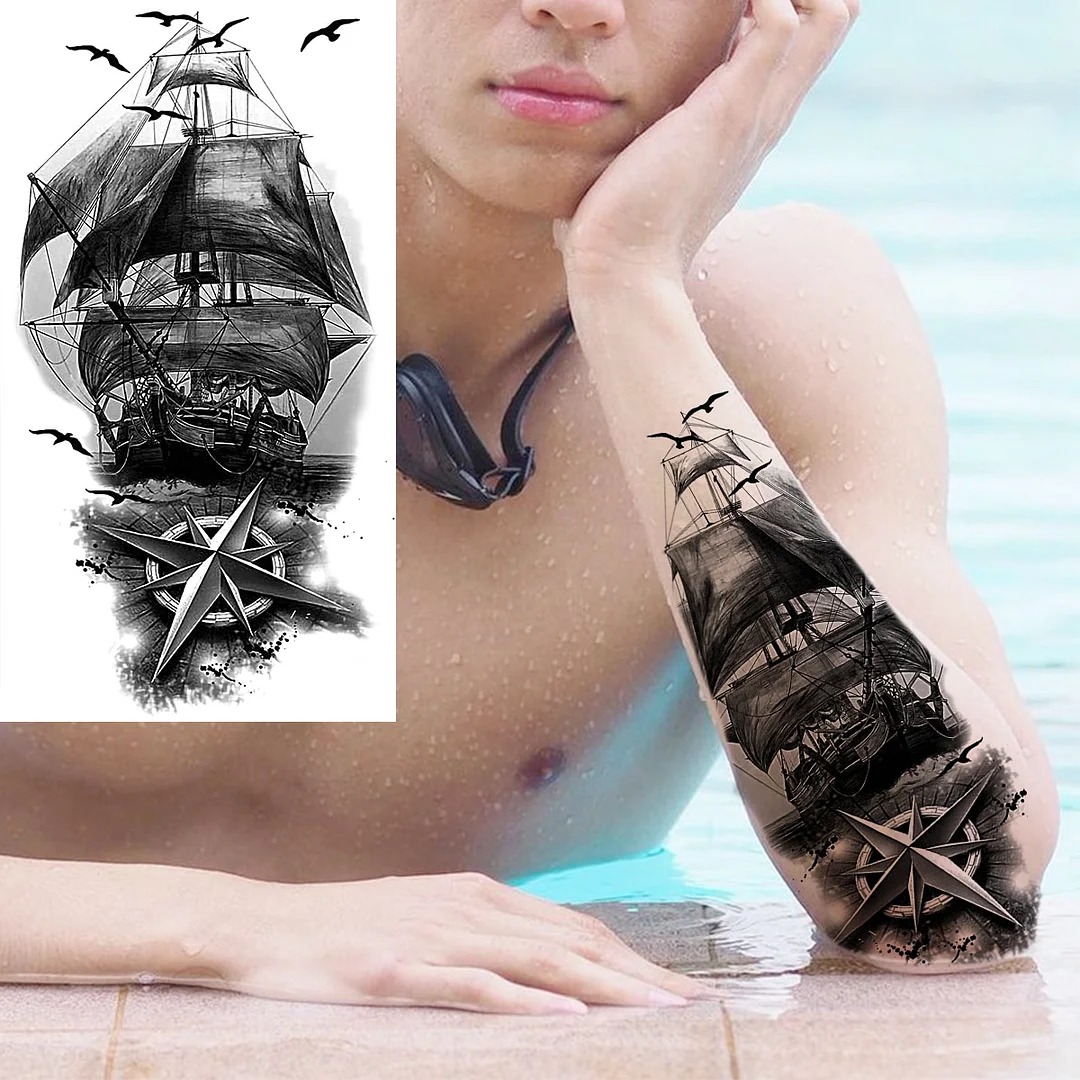 Sdrawing Realistic Black Devil Temporary Tattoos For Men Adult Tiger Pirate Skeleton Vampire Fake Tattoo Forearm Scary Tatoo Joker