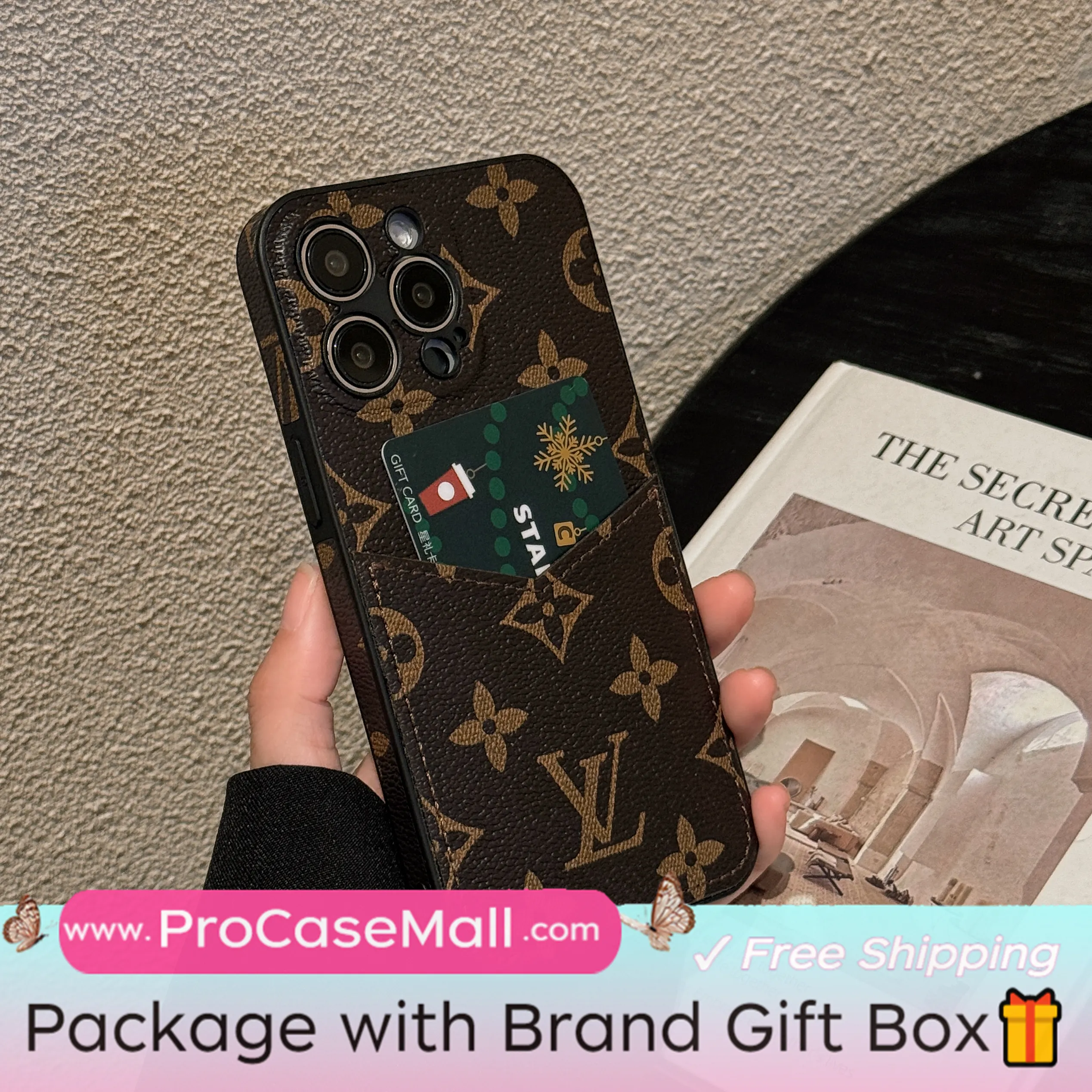 Monogram LV Canvas Leather Card Slot Phone Cases