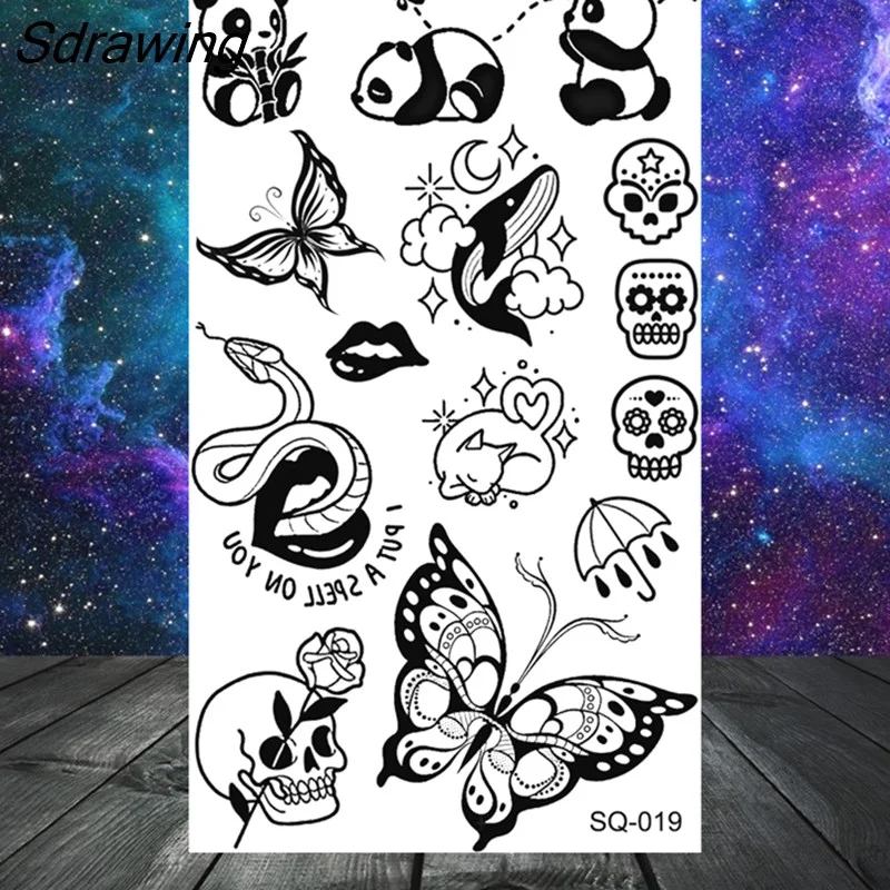 Sdrawing Tribal Anchor Scorpion Dragon Thorns Temporary Tattoos For Women Men Kids Cross Tatoo Butterfly Skull Fake Tattoo Small