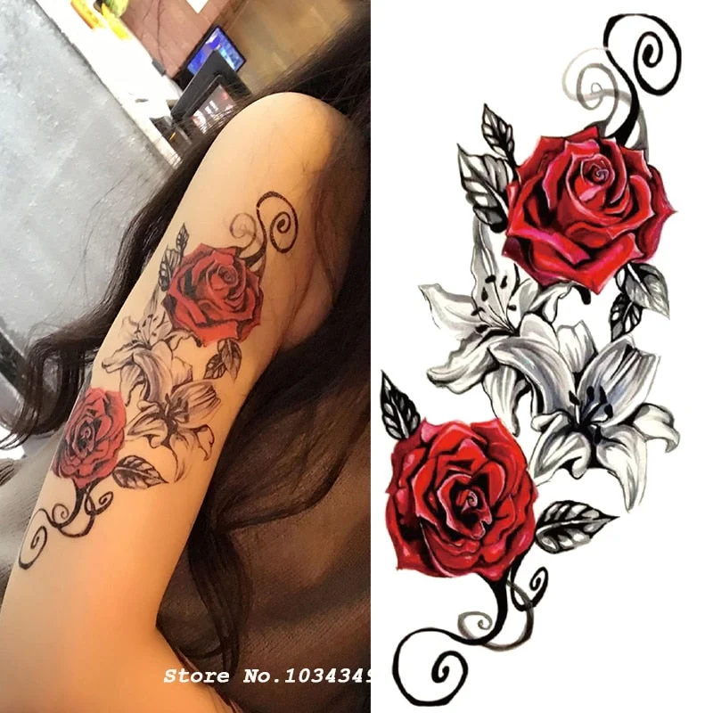 1Pieces Flower Arm Tattoo Decal Body Art Beauty Women Rose Temporary Tattoo Sticker