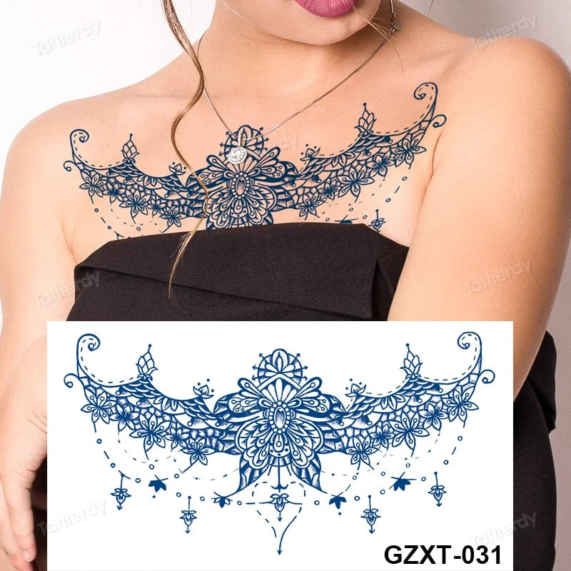 large temporary tattoo juice ink long lasting blue tattoo sticker breast chest totem wings dragon body art painting sexy for men