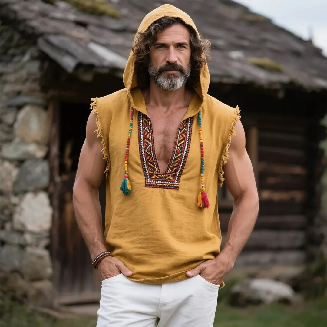  Bohemian Embroidered Hooded Vest for Men - Perfect for Festivals and Casual Outings-INSPIREUSE