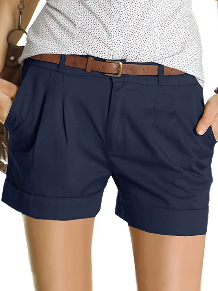 Pleated Low Rise Casual Basic Shorts