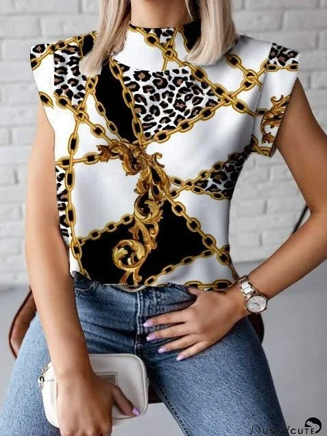 Blouses Simple Print Short Sleeve Blouse for Women