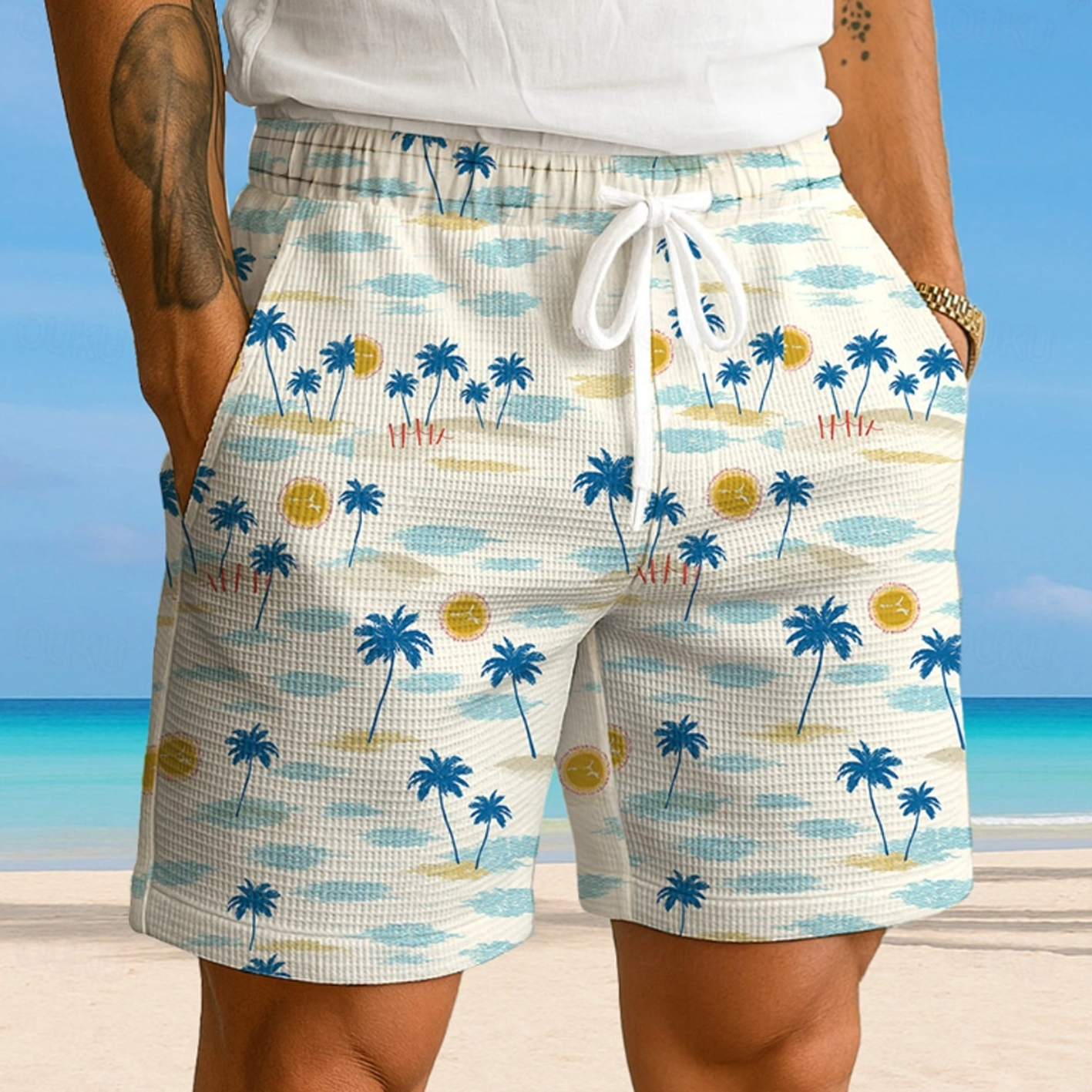 Men's Tropical Paradise Shorts: Palm Trees And Sunsets