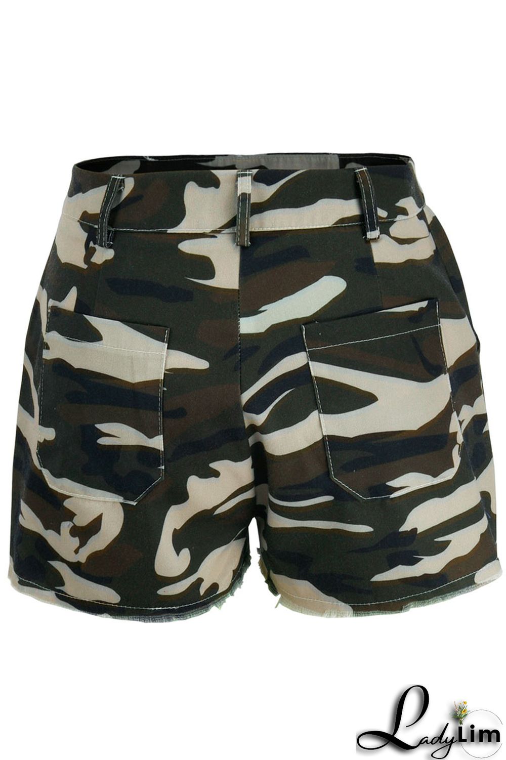 Camouflage Casual Print Split Joint High Waist Straight Full Print Bottoms