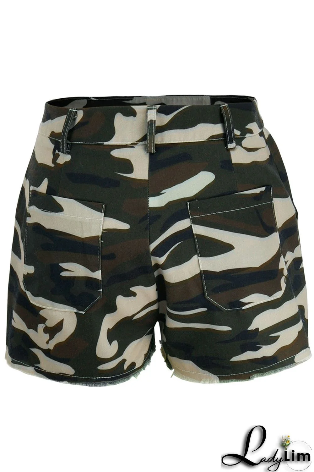 Camouflage Casual Print Split Joint High Waist Straight Full Print Bottoms