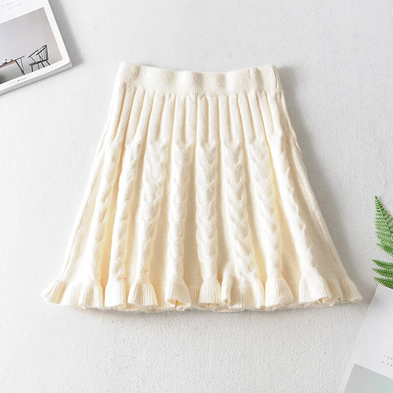 Autumn Winter Women knitted ruffled skirt 2023 Korean Female High Waist A-line Fishtail Skirts Faldas Mujer Femme