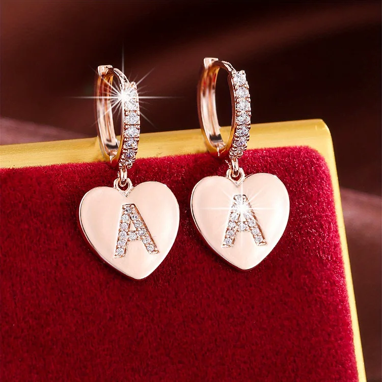 26 Letter Golden Heart Pendant With Letter Print Dangle Earrings Elegant Minimalist Style Copper 18K Gold Plated Jewelry Gift For Lovers