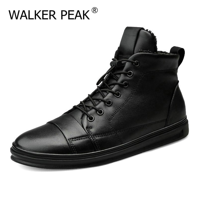 Warm Mens Winter Ankle Boots Genuine Leather Waterproof Rubber Snow Boots Leisure Retro Shoes for Men Big Size 48 Walker Peak