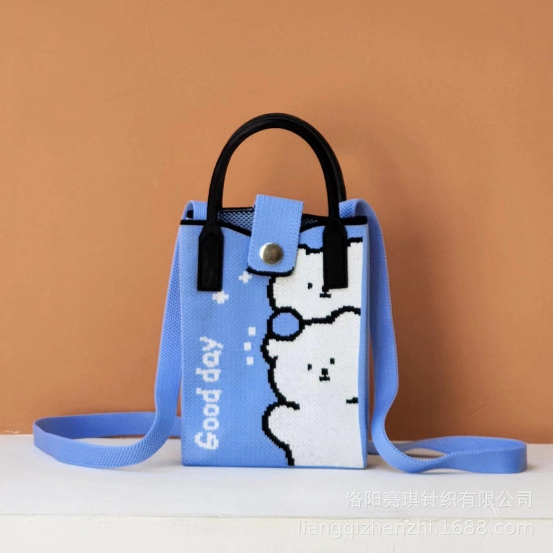 Women’s Polyester Cartoon Cute Square Hidden Buckle Shoulder Bag Handbag Crossbody Bag