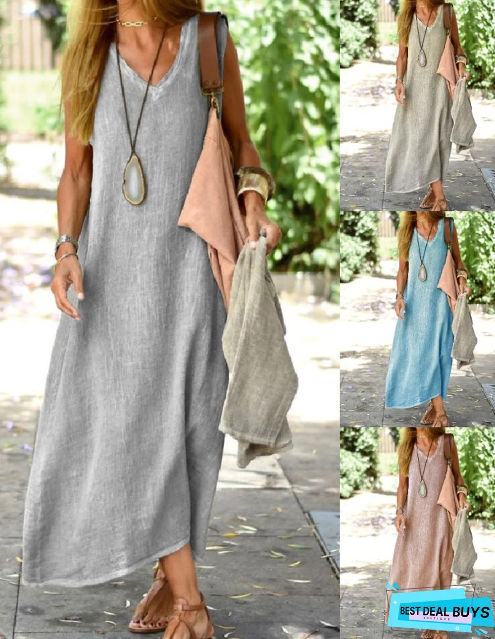 Solid Color Stylish Slim Dress Linen