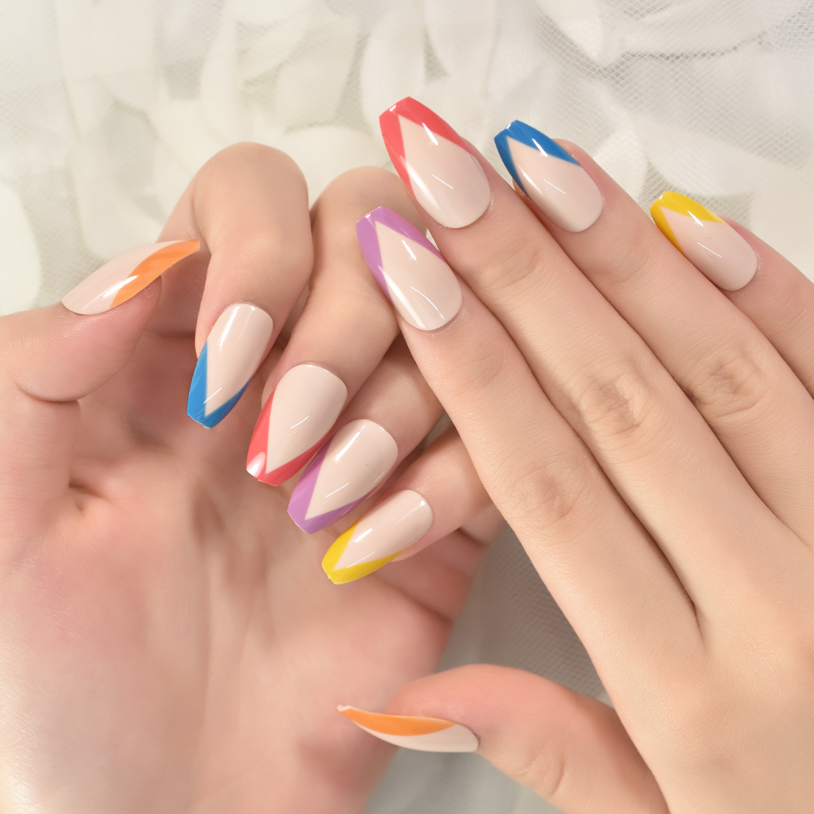 Bonusgor Rainbow UV Gel Nails – Colorful Press On Nails for Fun Summer Nails  