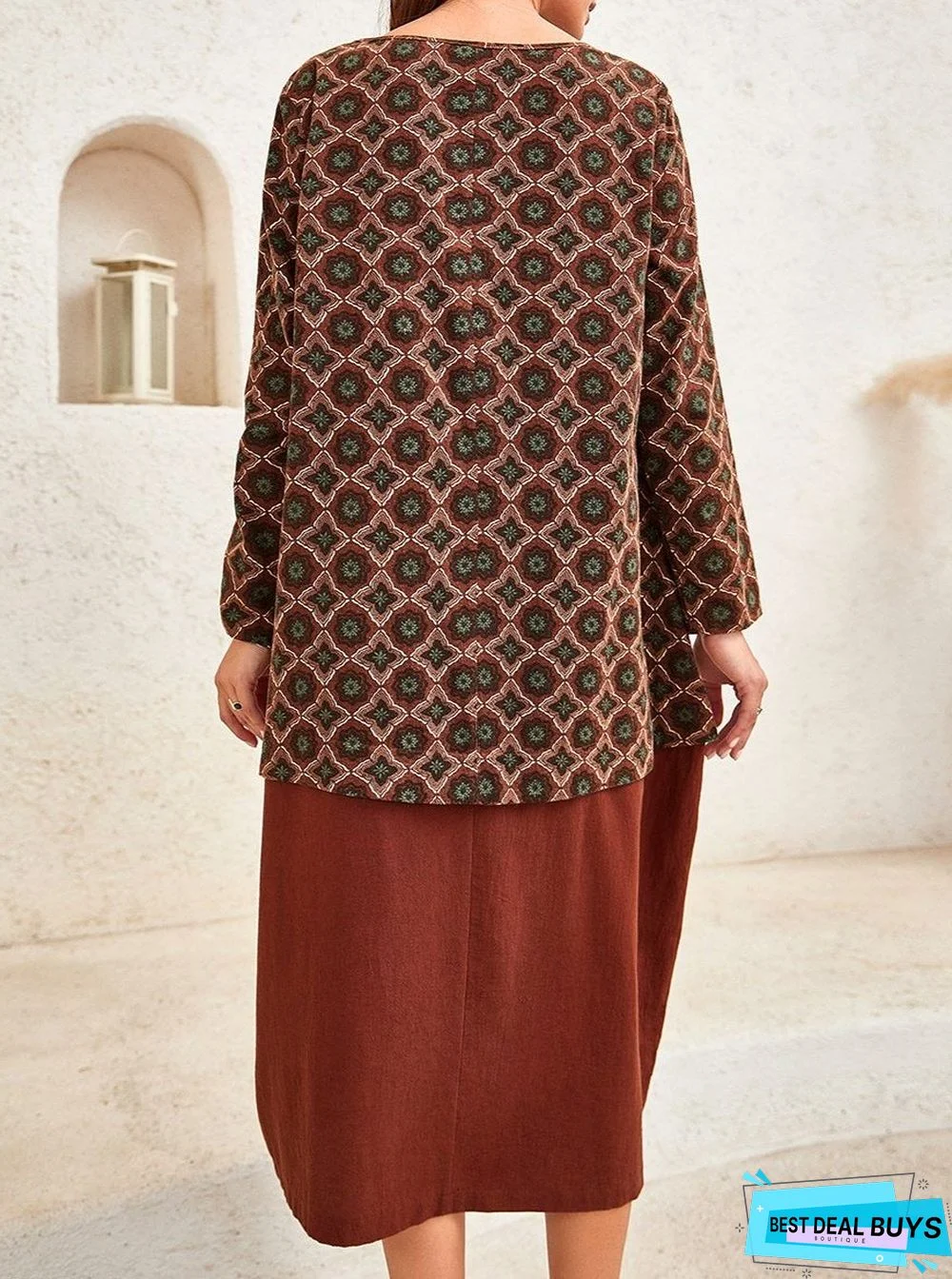 Ladies Ethnic Pattern Stitching Dress