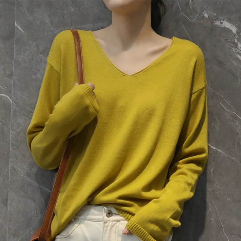 Churchf Churchf Style Autumn Winter Woolen Sweater Female V Gets Short Money Inside Build Head Sweater Slim Bottom Sweater