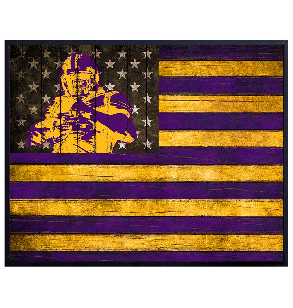 LSU Fighting Tigers Football Wall Art Print Poster - Patriotic Flag - Gift for Men, Louisiana State University Sports Fans - Home Decor for Den, Dorm Room, Man Cave, Office, Unframed 8x10