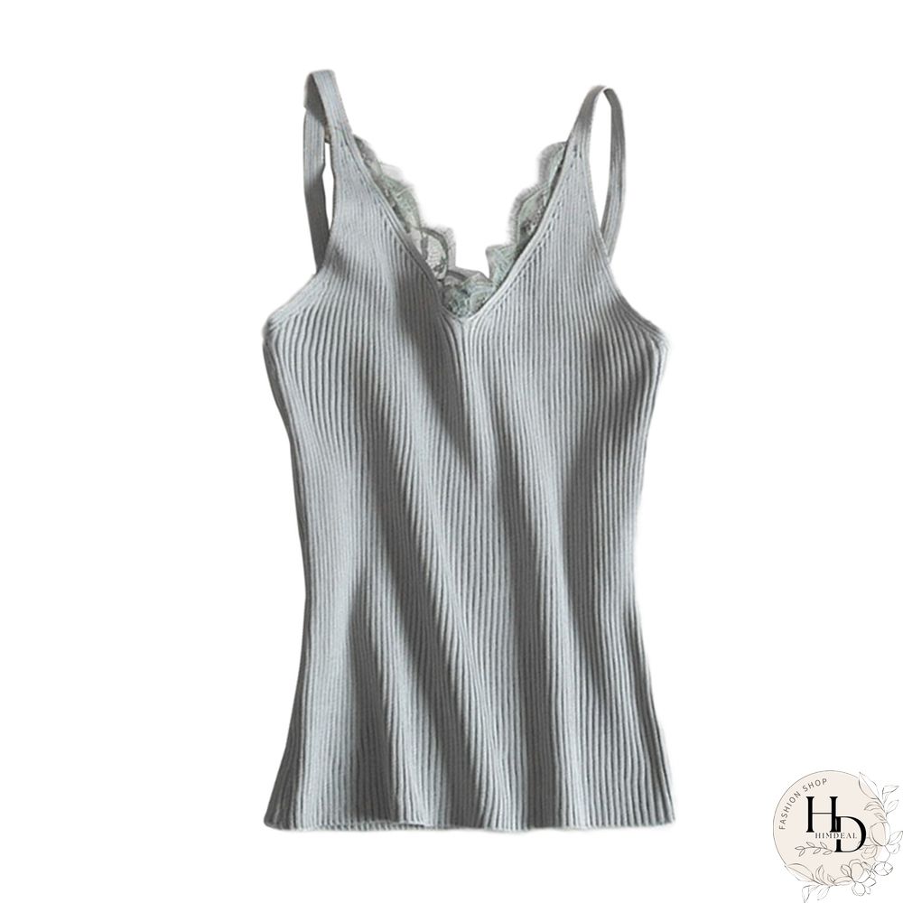 Sexy Women Plain Camisole Lace Splicing Double V Neck Vest Slim Sling Tank Tops