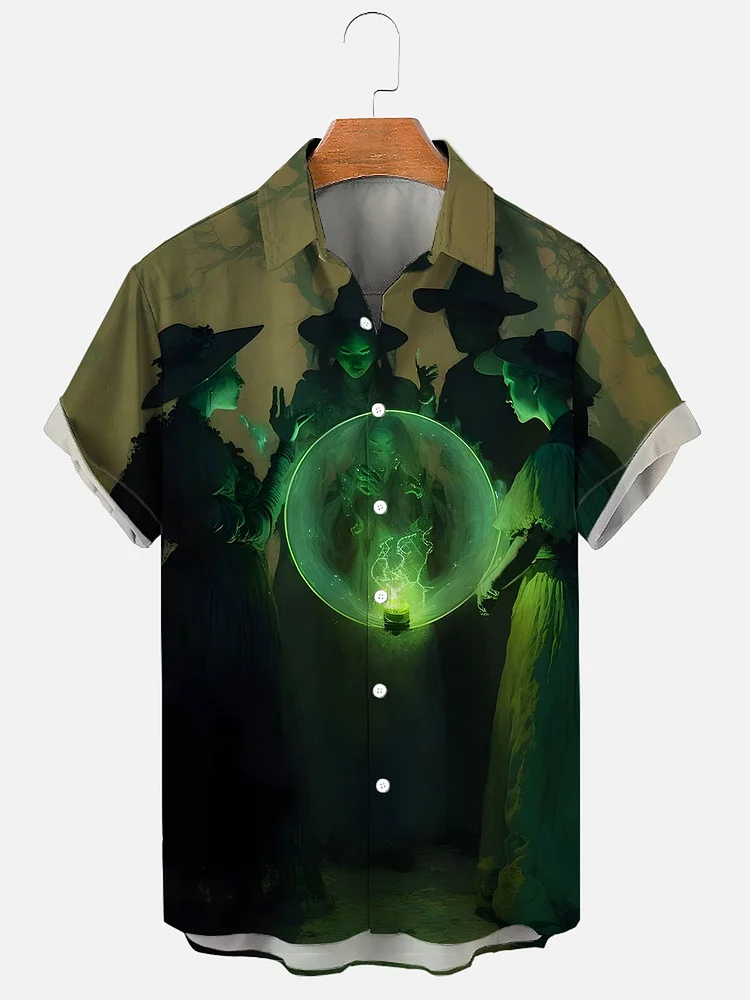 Men's Halloween Scary Witch Prayer Art Print Shirt