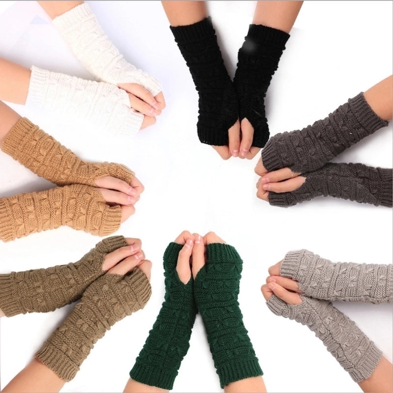Wool Gloves Winter Cold-proof Knitted Warm Half-finger Computer Gloves Autumn And Winter Women’s Thickened Winter Sleeves