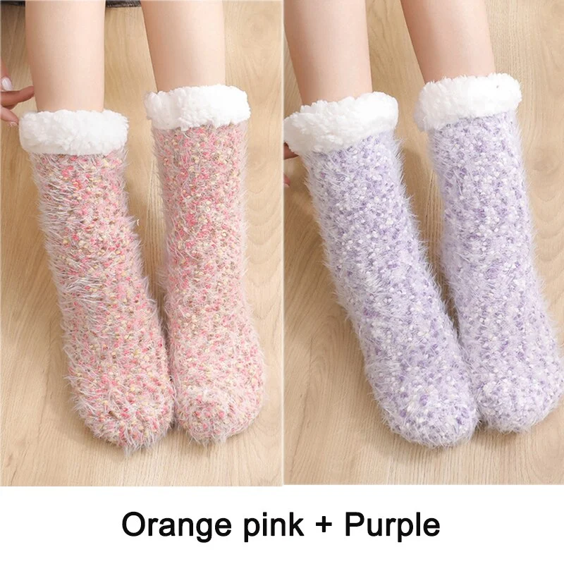 2PCS Warm Floor Socks Women Winter Socks Thick Plush Non-slip Female Sleeping Home Sox Christmas Gifts Harajuku Design for Girls