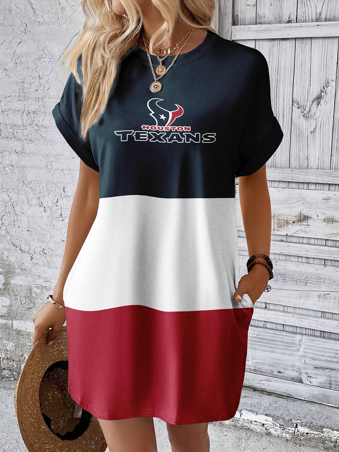 Houston Texans Solid Hidden Pocket Batwing Sleeve Tee Dress