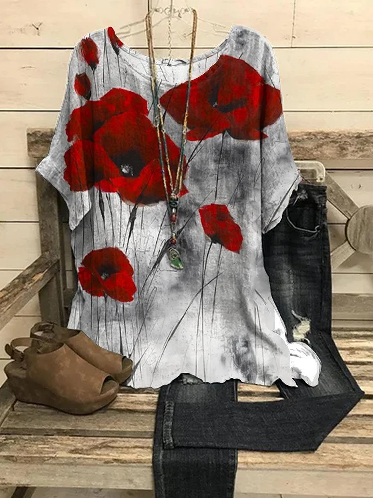 Women's  Art Ink Poppy Print Casual Top