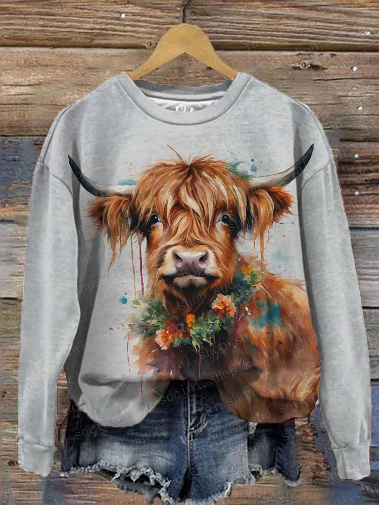 Women's Highland Cow Casual Sweatshirt socialshop