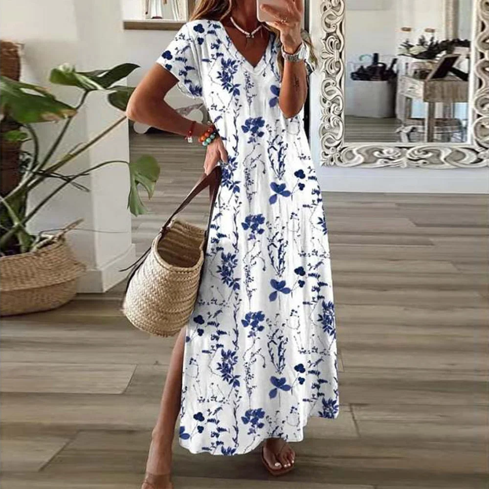 Youthful Short Sleeve Print Maxi Dress