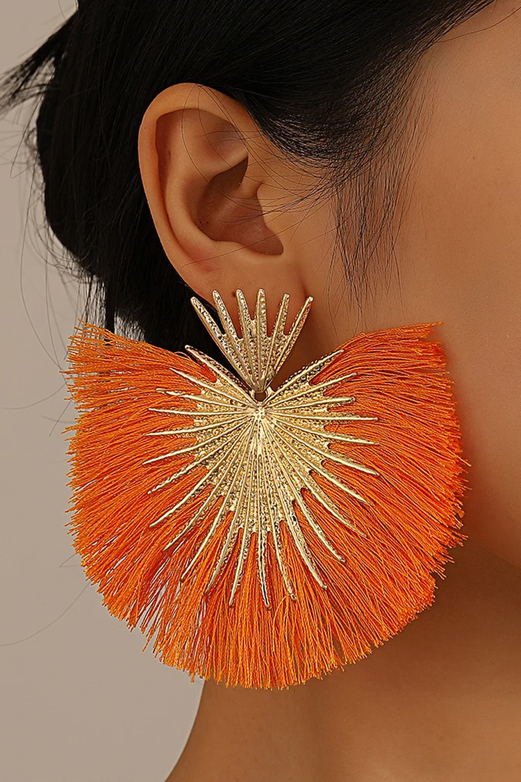 Alloy Fan Shaped Tassels Fashionable Dangle Earrings