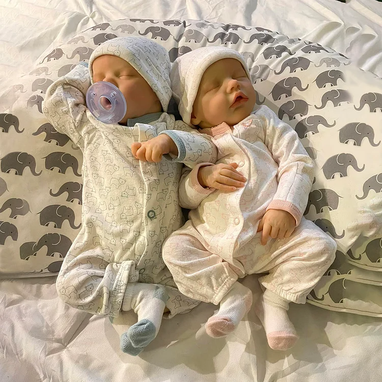  [Heartbeat💖 & Sound🔊] 17'' Lifelike Realistic Twins Girls of Sisters Wishes & Dreams Sleeping Reborn Baby Doll Olisa and Jaykin 2024 - Reborndollsshop®-Reborndollsshop®