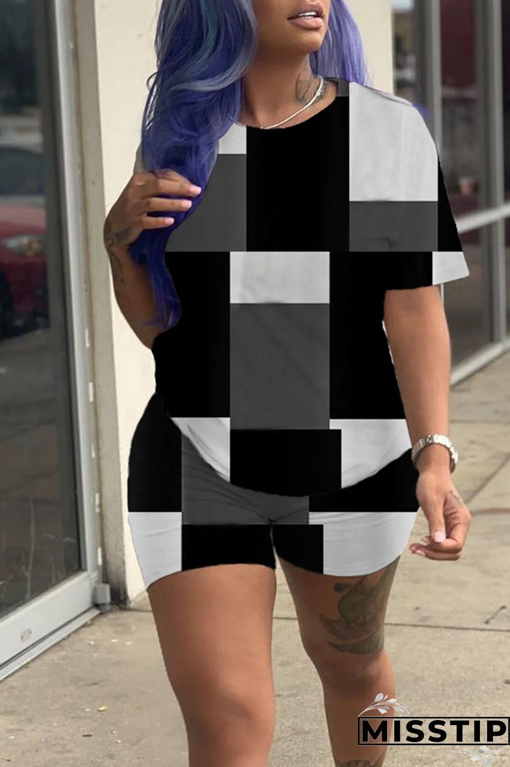 Apricot Casual Print Patchwork O Neck Short Sleeve Two Pieces